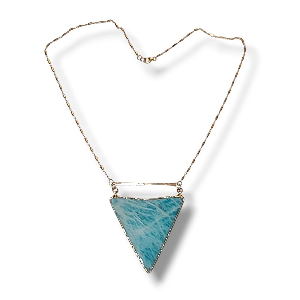 1/20 14K GF Blue Stone Triangle Pendant Necklace Geometric Gold Filled